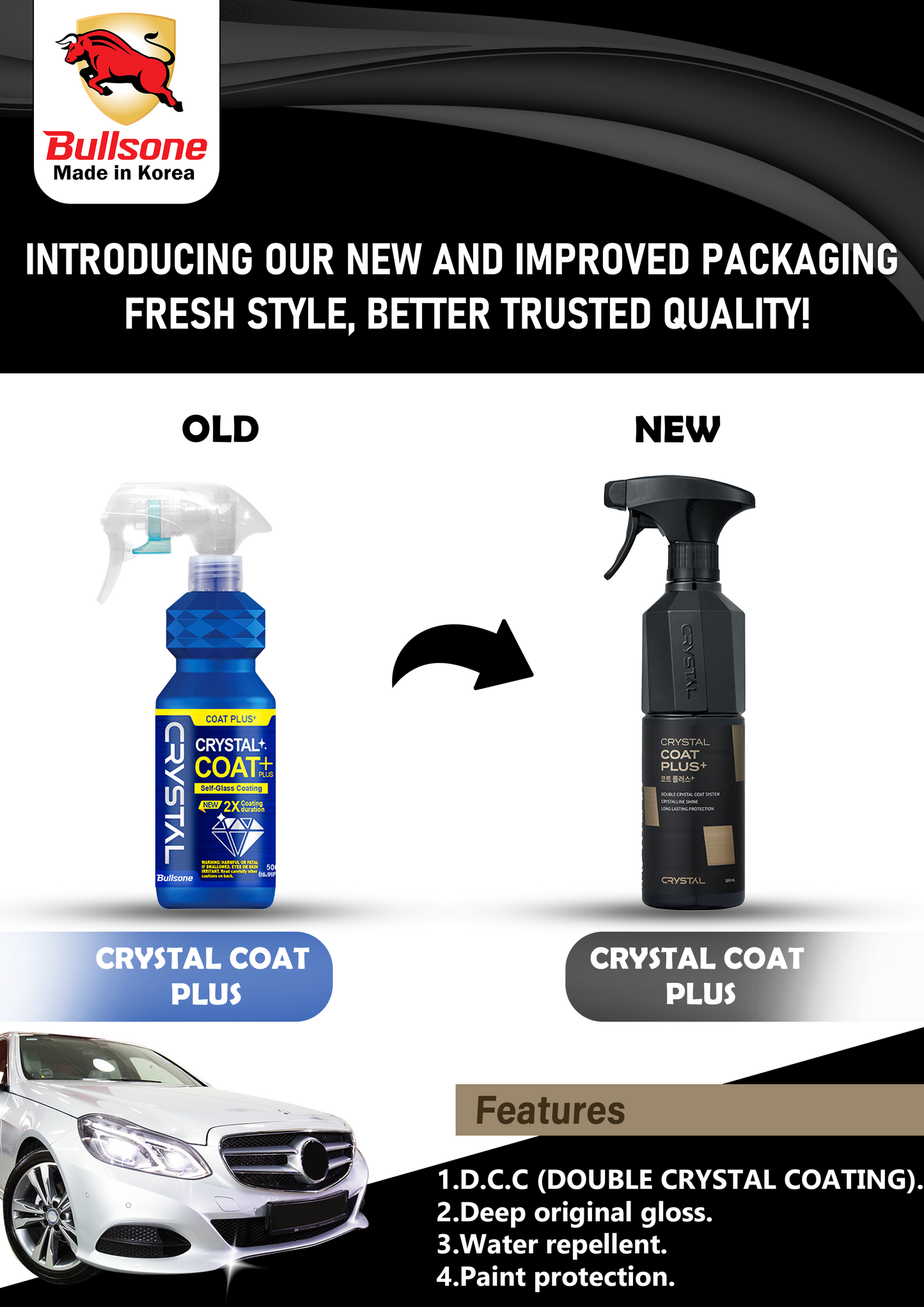 Bullsone Crystal Coat Plus (Crystal Glass Coating Trigger Spray) 500mL CARSCAREMALL