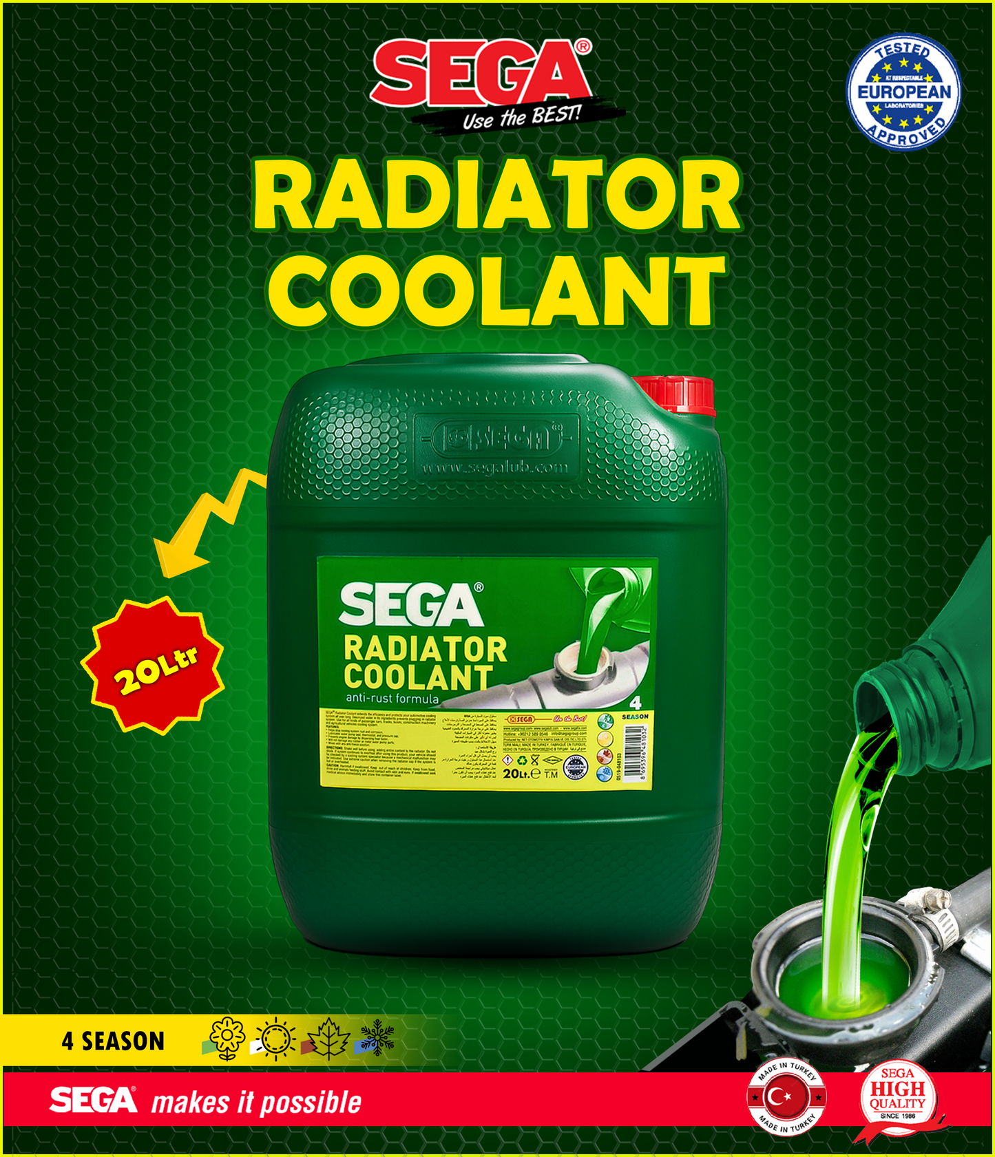 SEGA Radiator Coolant Green 20L can for engine cooling protection – Cars Care Mall