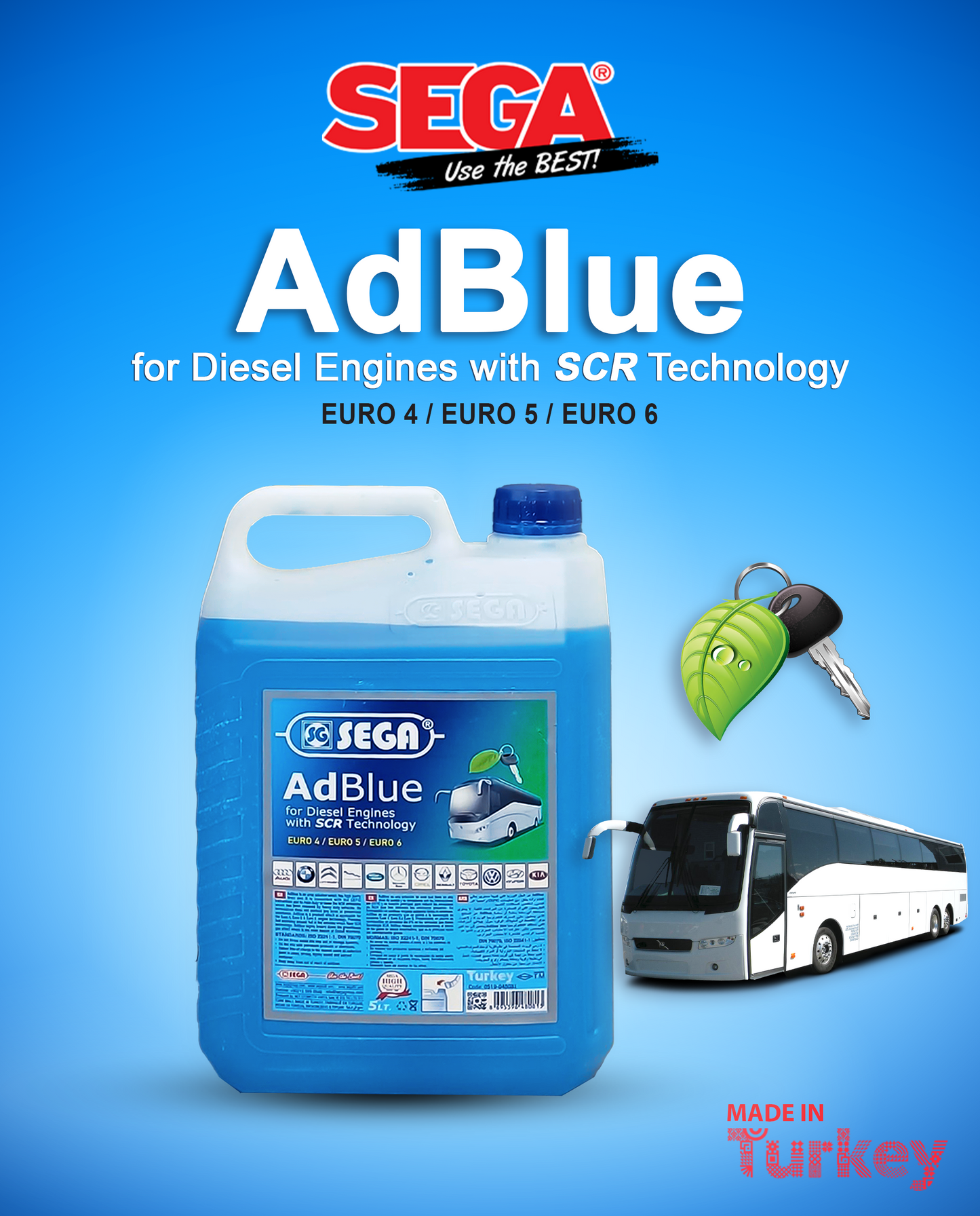Sega AD-Blue 5Ltr Selective Catalytic Reduction (SCR) technology to comply with Euro 4 ,Euro 5 and Euro 6